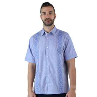 Foto 1 | Camisa Bordada Tipo Guayabera Marca Rams Cottons Modelo Teya Color Azul Jaspe Look Lino Y Alforzas