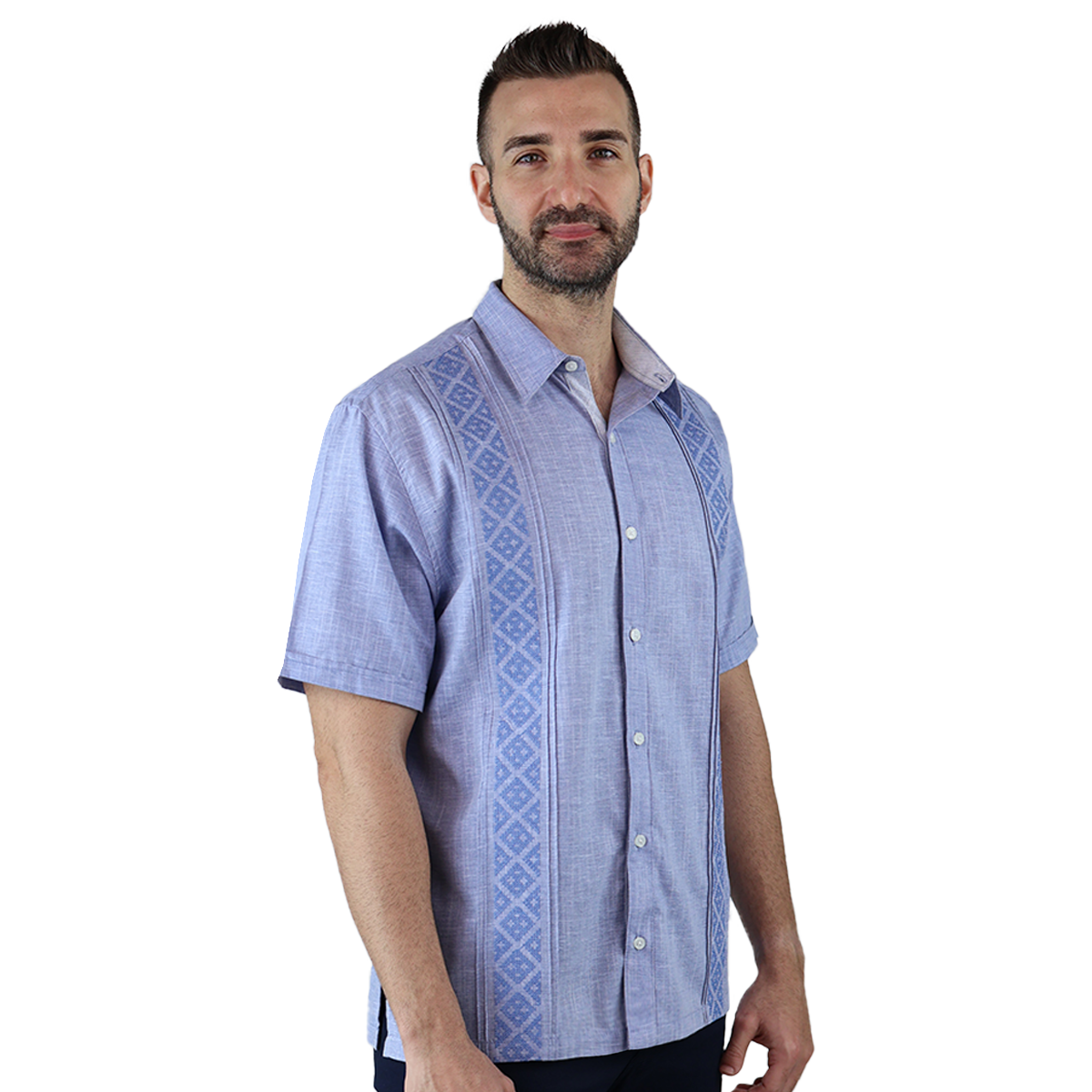Foto 3 pulgar | Camisa Bordada Tipo Guayabera Marca Rams Cottons Modelo Teya Color Azul Jaspe Look Lino Y Alforzas