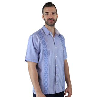 Foto 2 | Camisa Bordada Tipo Guayabera Marca Rams Cottons Modelo Teya Color Azul Jaspe Look Lino Y Alforzas