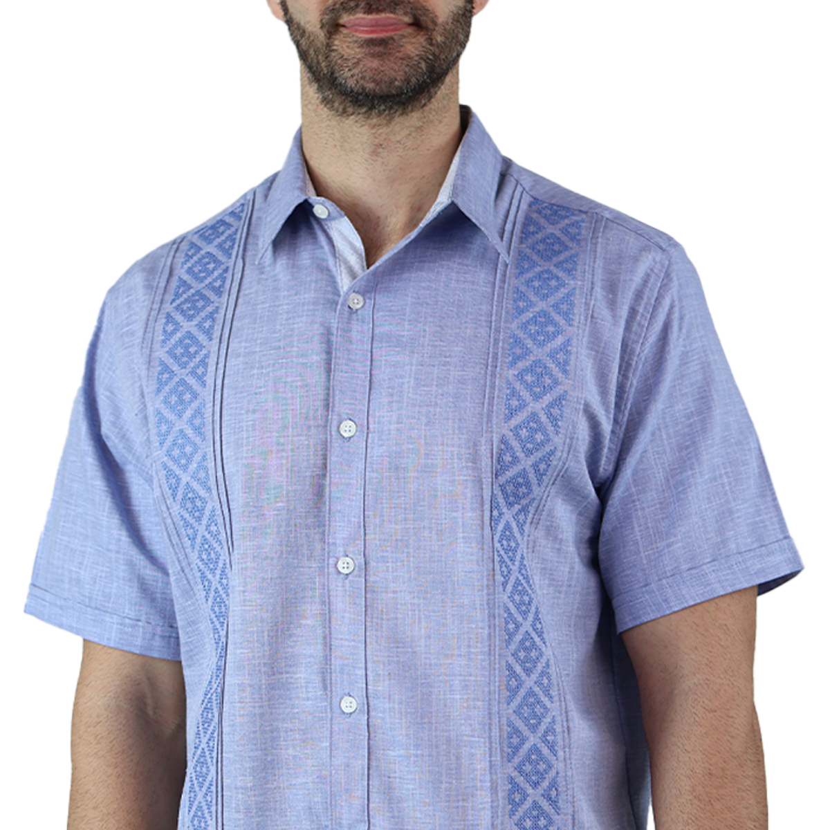 Foto 4 pulgar | Camisa Bordada Tipo Guayabera Marca Rams Cottons Modelo Teya Color Azul Jaspe Look Lino Y Alforzas