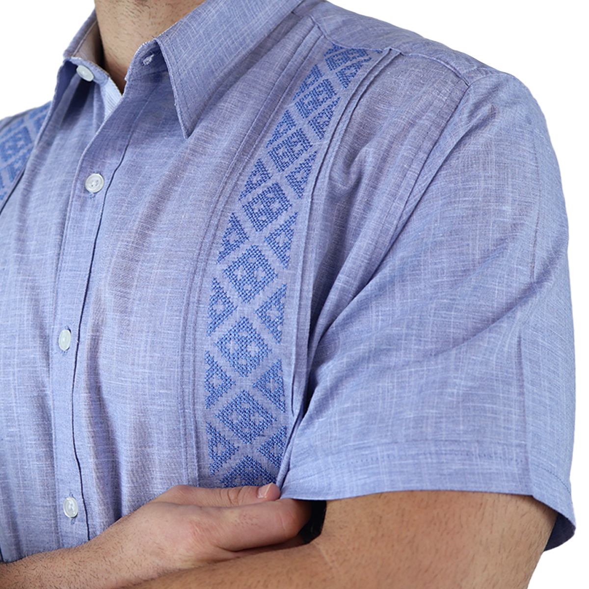 Foto 6 pulgar | Camisa Bordada Tipo Guayabera Marca Rams Cottons Modelo Teya Color Azul Jaspe Look Lino Y Alforzas