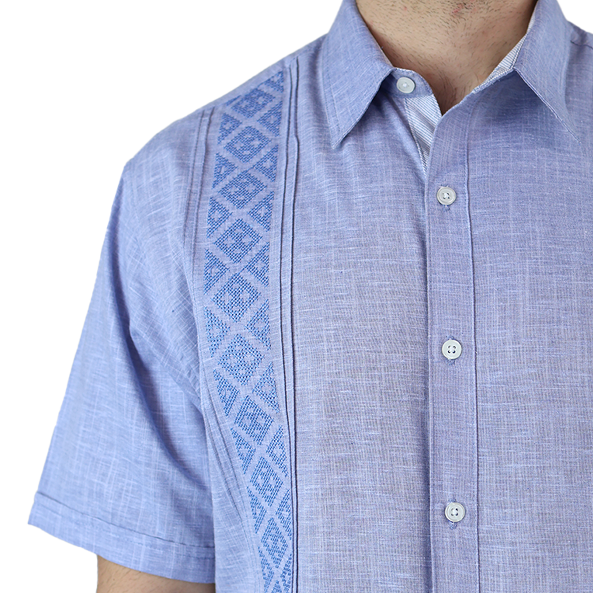 Foto 7 pulgar | Camisa Bordada Tipo Guayabera Marca Rams Cottons Modelo Teya Color Azul Jaspe Look Lino Y Alforzas