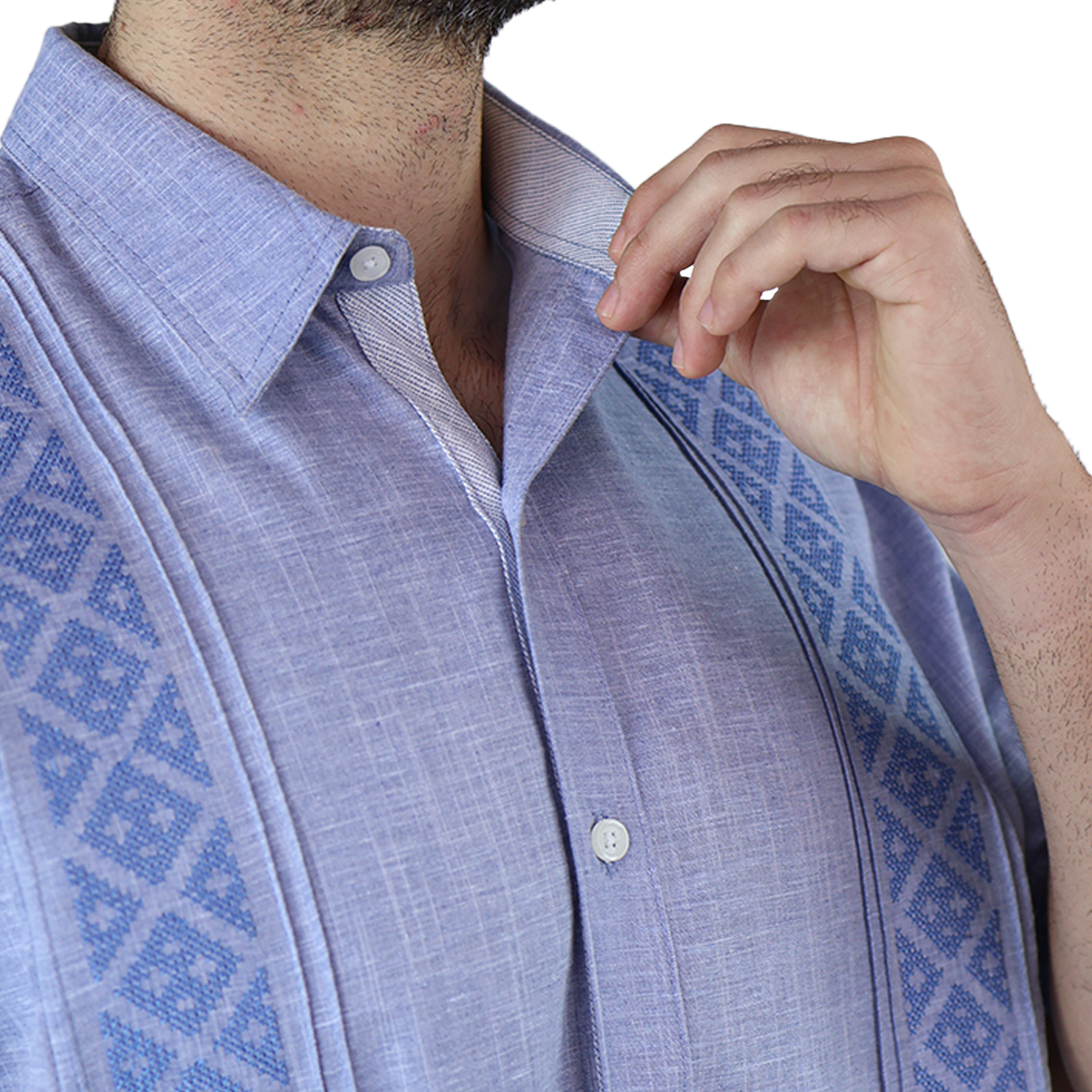 Foto 8 pulgar | Camisa Bordada Tipo Guayabera Marca Rams Cottons Modelo Teya Color Azul Jaspe Look Lino Y Alforzas
