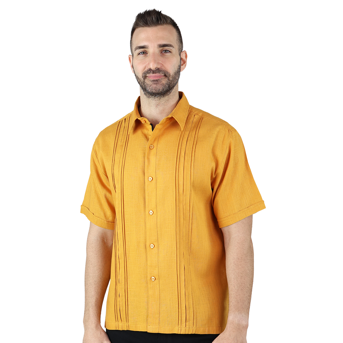 Foto 2 pulgar | Camisa Tipo Guayabera Para Hombre Modelo Digan Color Mostaza Corte Regular Y Apariencia De Lino