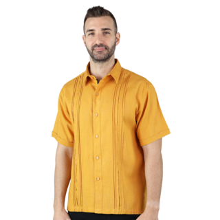 Foto 1 | Camisa Tipo Guayabera Para Hombre Modelo Digan Color Mostaza Corte Regular Y Apariencia De Lino