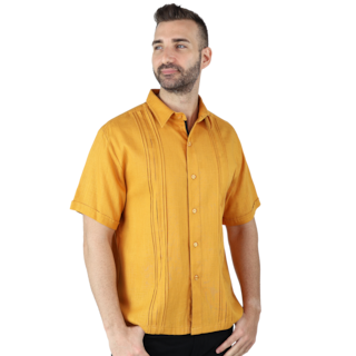 Foto 2 | Camisa Tipo Guayabera Para Hombre Modelo Digan Color Mostaza Corte Regular Y Apariencia De Lino