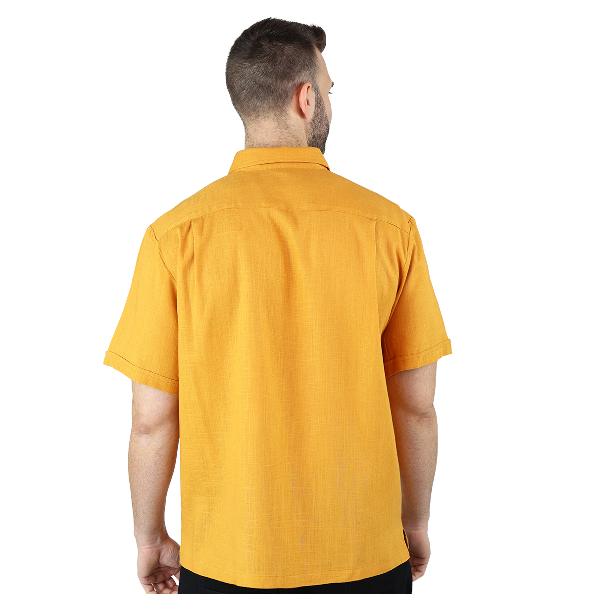 Foto 4 | Camisa Tipo Guayabera Para Hombre Modelo Digan Color Mostaza Corte Regular Y Apariencia De Lino