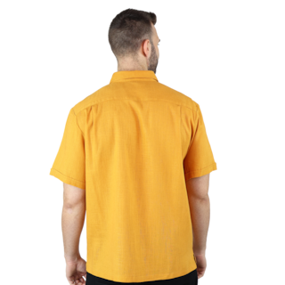 Foto 4 | Camisa Tipo Guayabera Para Hombre Modelo Digan Color Mostaza Corte Regular Y Apariencia De Lino