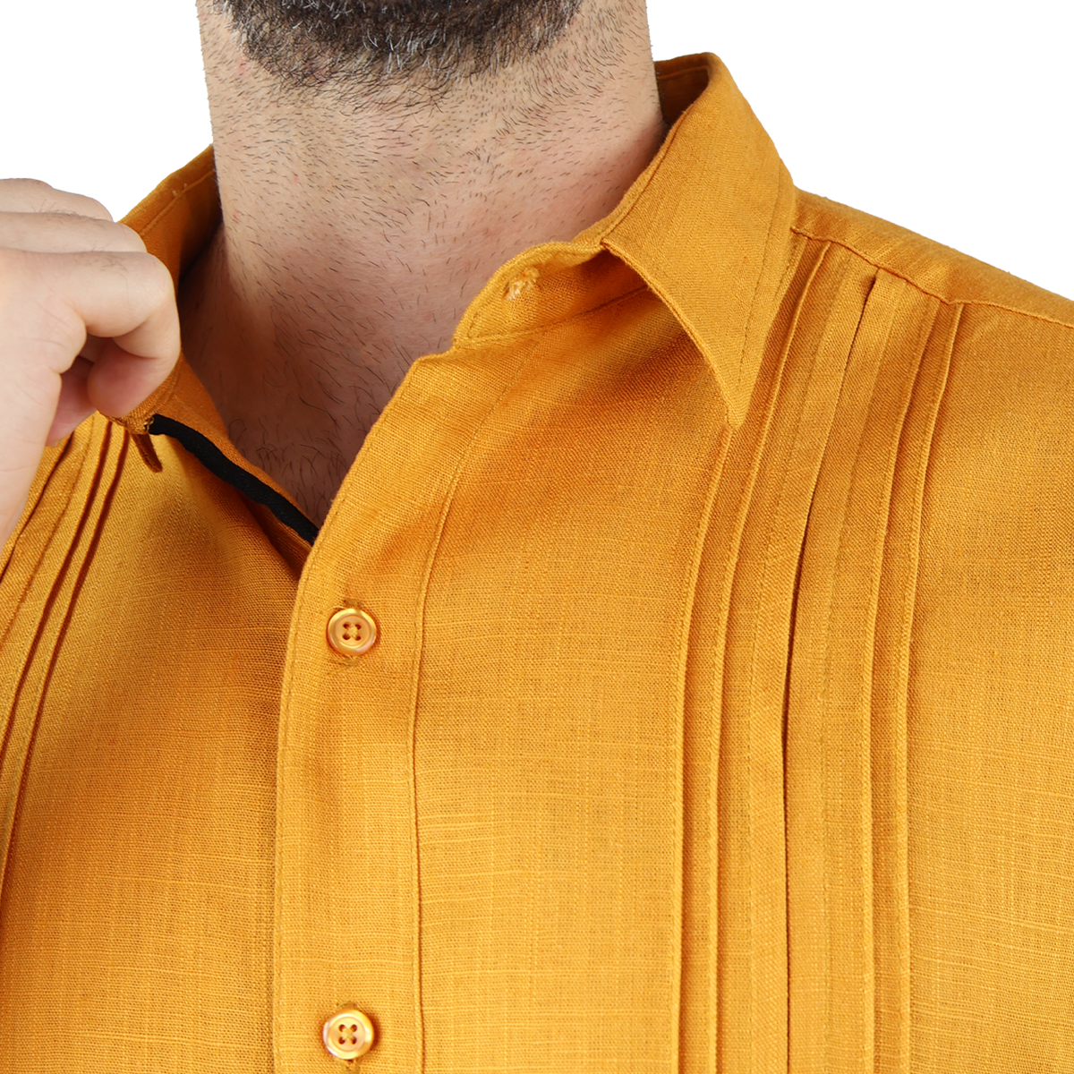 Foto 5 | Camisa Tipo Guayabera Para Hombre Modelo Digan Color Mostaza Corte Regular Y Apariencia De Lino