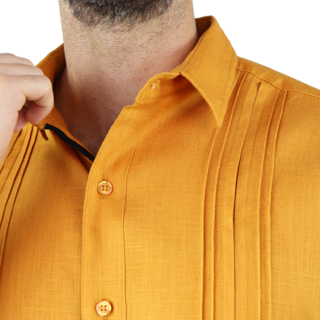 Foto 5 | Camisa Tipo Guayabera Para Hombre Modelo Digan Color Mostaza Corte Regular Y Apariencia De Lino