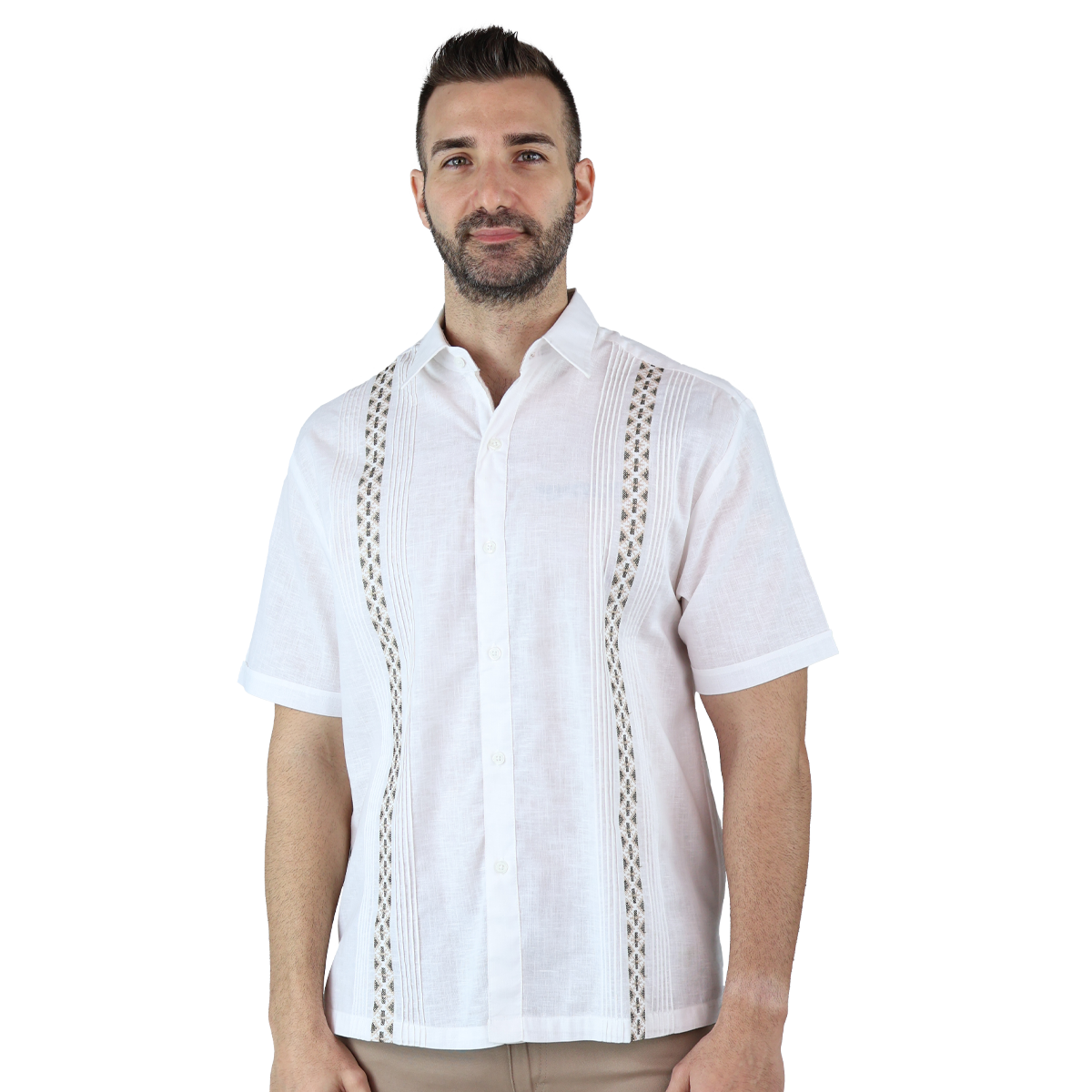 Foto 2 pulgar | Camisa Bordada Tipo Guayabera Marca Rams Cottons Modelo Solé Color Blanco Look Lino Y Alforzas