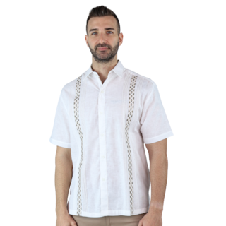 Foto 1 | Camisa Bordada Tipo Guayabera Marca Rams Cottons Modelo Solé Color Blanco Look Lino Y Alforzas
