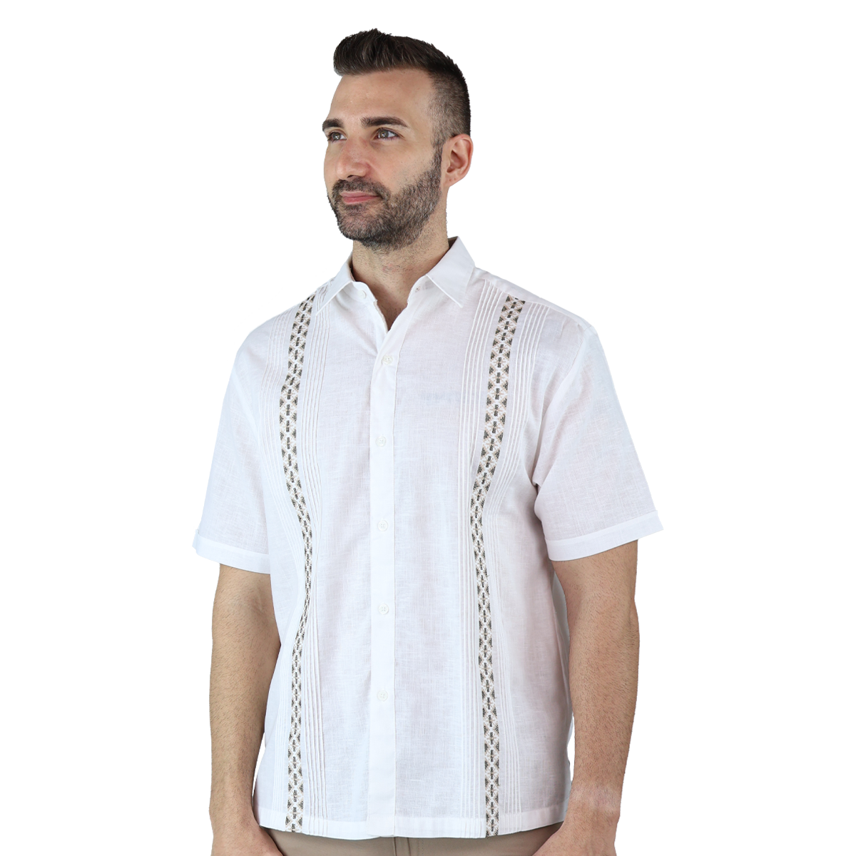 Foto 3 pulgar | Camisa Bordada Tipo Guayabera Marca Rams Cottons Modelo Solé Color Blanco Look Lino Y Alforzas