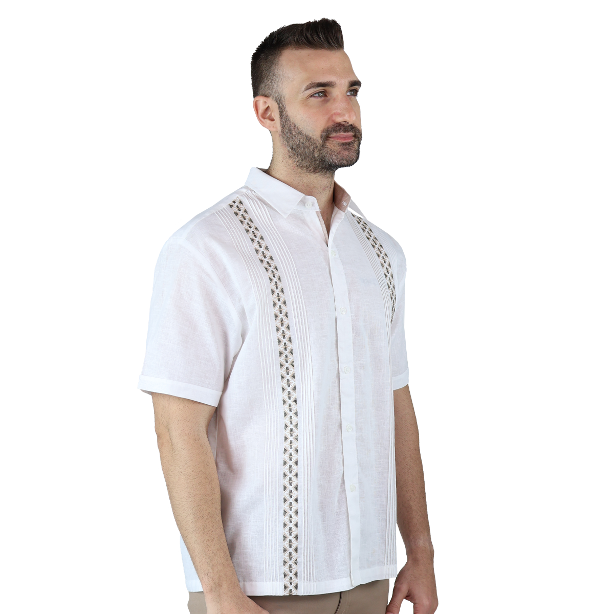 Foto 4 pulgar | Camisa Bordada Tipo Guayabera Marca Rams Cottons Modelo Solé Color Blanco Look Lino Y Alforzas
