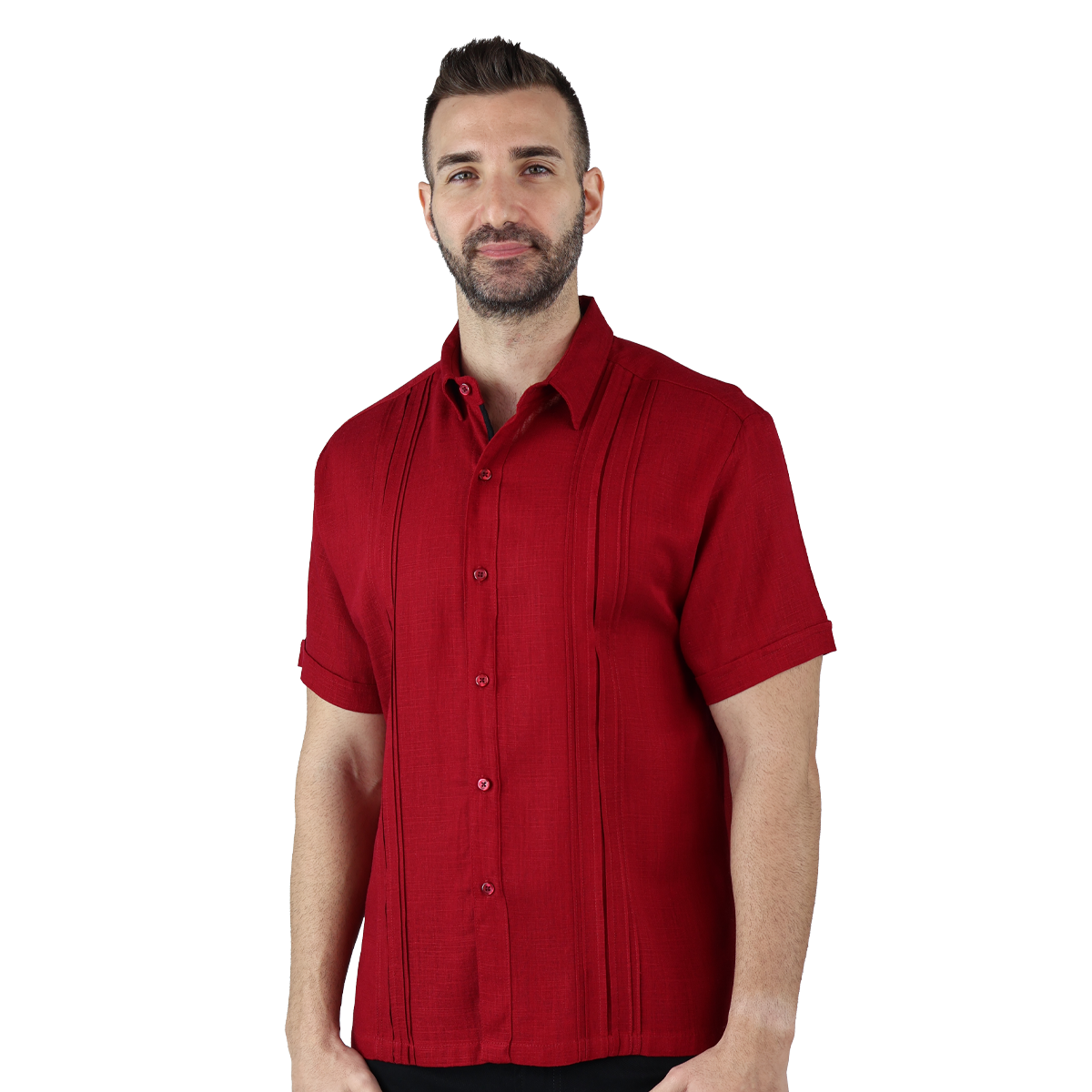 Foto 1 | Camisa Tipo Guayabera Para Hombre Modelo Digan Color Rojo Corte Regular Y Apariencia De Lino