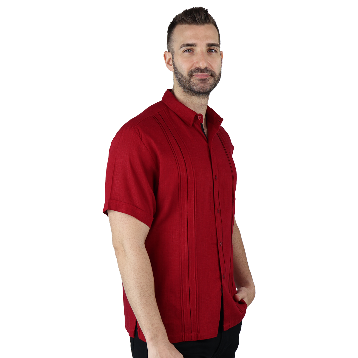 Foto 3 pulgar | Camisa Tipo Guayabera Para Hombre Modelo Digan Color Rojo Corte Regular Y Apariencia De Lino