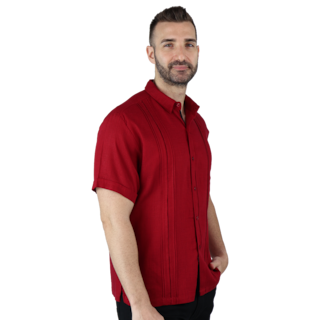 Foto 2 | Camisa Tipo Guayabera Para Hombre Modelo Digan Color Rojo Corte Regular Y Apariencia De Lino