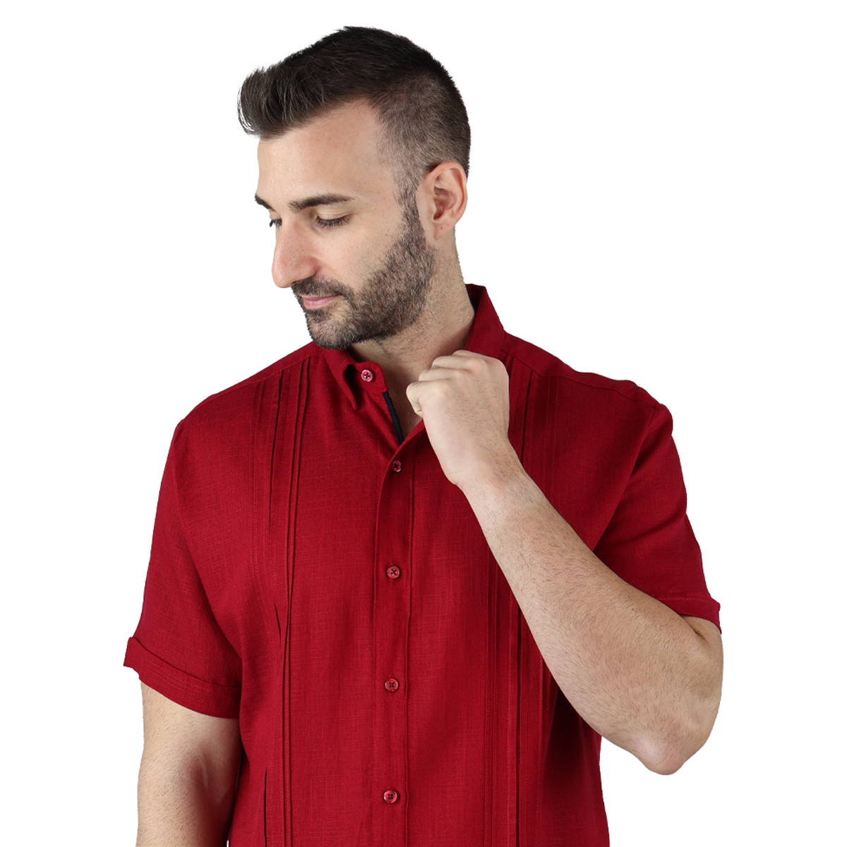 Foto 5 pulgar | Camisa Tipo Guayabera Para Hombre Modelo Digan Color Rojo Corte Regular Y Apariencia De Lino