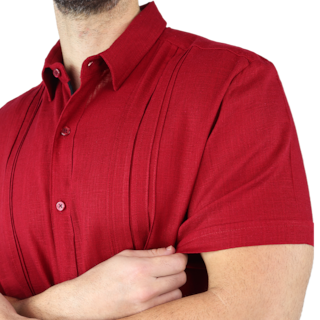 Foto 5 | Camisa Tipo Guayabera Para Hombre Modelo Digan Color Rojo Corte Regular Y Apariencia De Lino