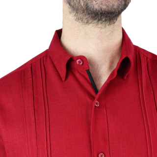 Foto 6 | Camisa Tipo Guayabera Para Hombre Modelo Digan Color Rojo Corte Regular Y Apariencia De Lino