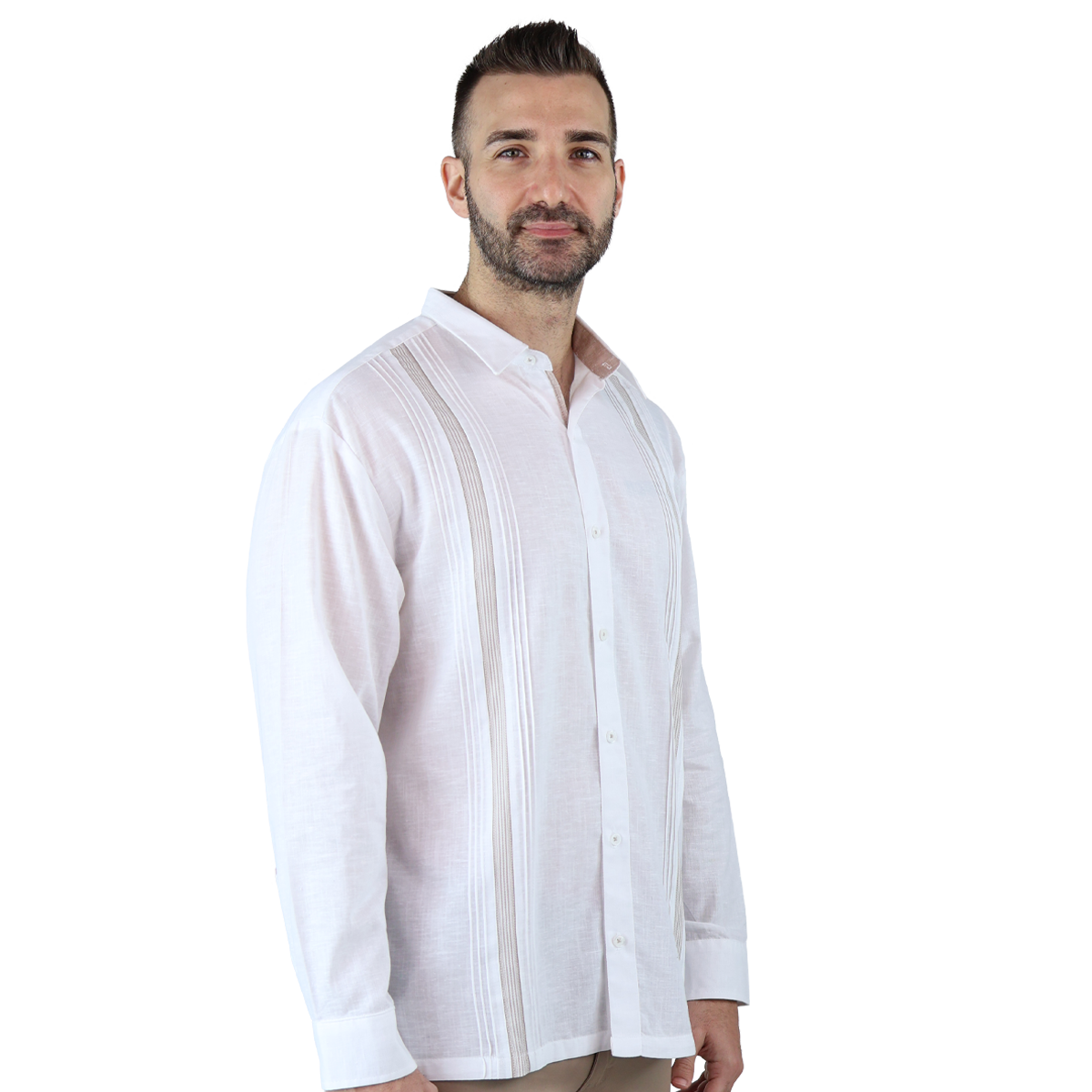 Foto 2 pulgar | Camisa Tipo Guayabera Look Lino Manga Larga Marca Rams Cottons Modelo Tahic Color Blanco Alforzado A Cada Costado