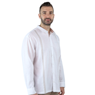 Foto 1 | Camisa Tipo Guayabera Look Lino Manga Larga Marca Rams Cottons Modelo Tahic Color Blanco Alforzado A Cada Costado