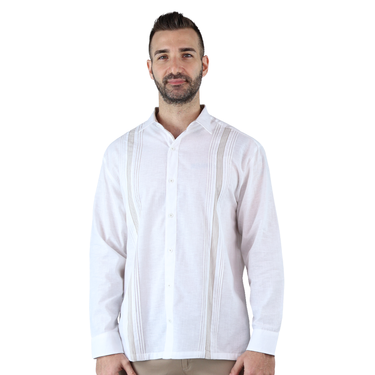 Foto 3 pulgar | Camisa Tipo Guayabera Look Lino Manga Larga Marca Rams Cottons Modelo Tahic Color Blanco Alforzado A Cada Costado