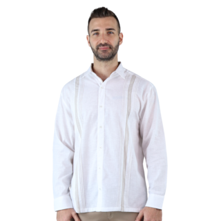 Foto 2 | Camisa Tipo Guayabera Look Lino Manga Larga Marca Rams Cottons Modelo Tahic Color Blanco Alforzado A Cada Costado