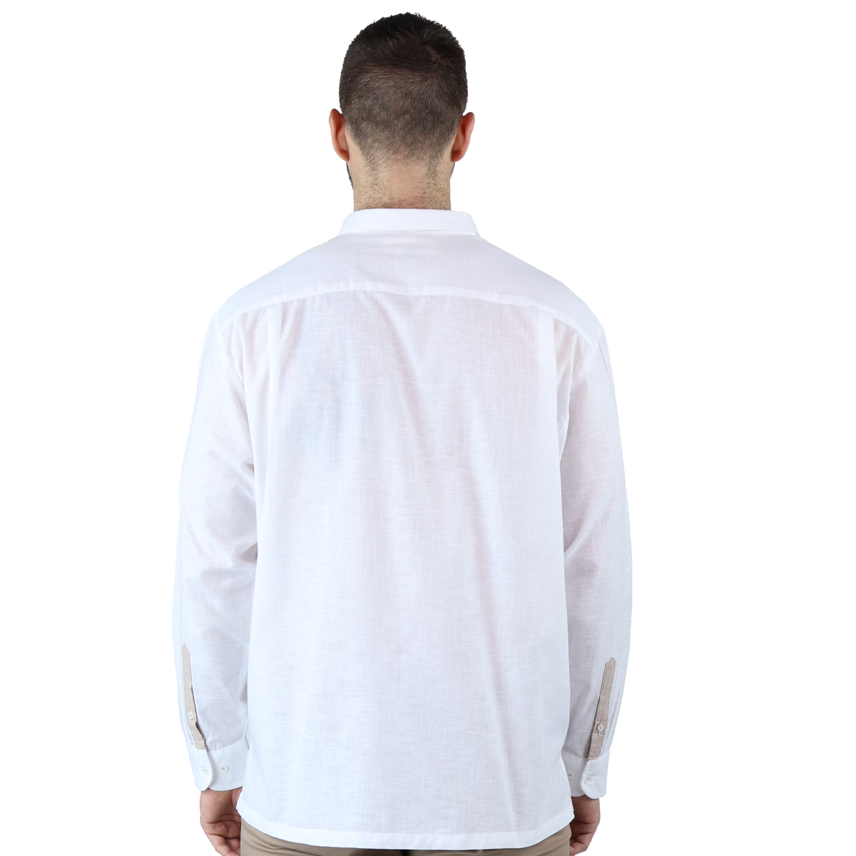 Foto 4 pulgar | Camisa Tipo Guayabera Look Lino Manga Larga Marca Rams Cottons Modelo Tahic Color Blanco Alforzado A Cada Costado