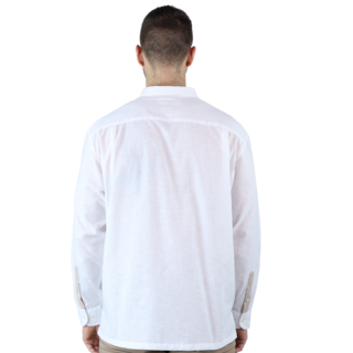Foto 3 | Camisa Tipo Guayabera Look Lino Manga Larga Marca Rams Cottons Modelo Tahic Color Blanco Alforzado A Cada Costado
