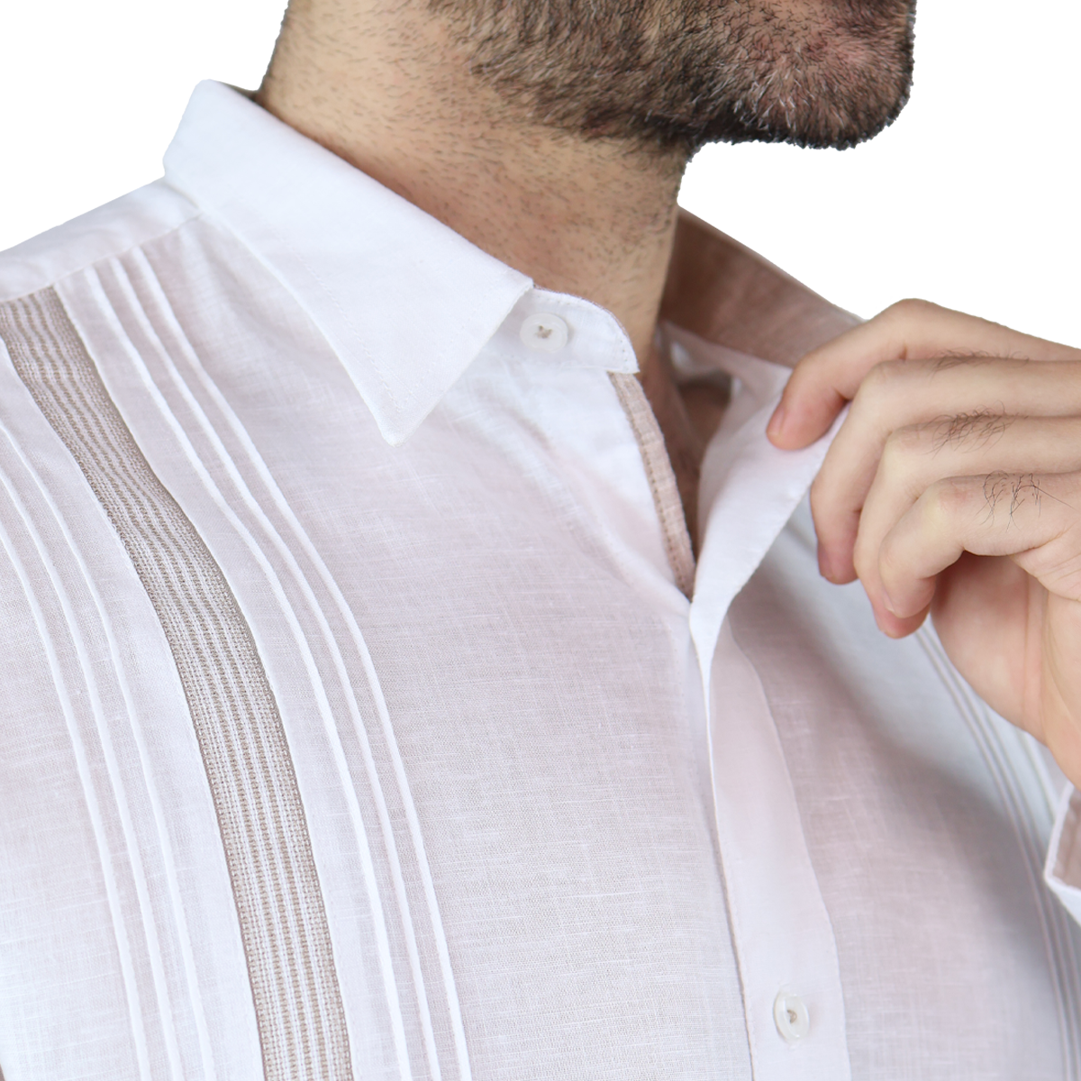 Foto 6 pulgar | Camisa Tipo Guayabera Look Lino Manga Larga Marca Rams Cottons Modelo Tahic Color Blanco Alforzado A Cada Costado