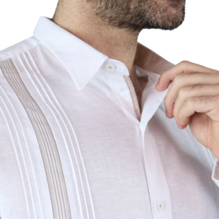 Foto 5 | Camisa Tipo Guayabera Look Lino Manga Larga Marca Rams Cottons Modelo Tahic Color Blanco Alforzado A Cada Costado