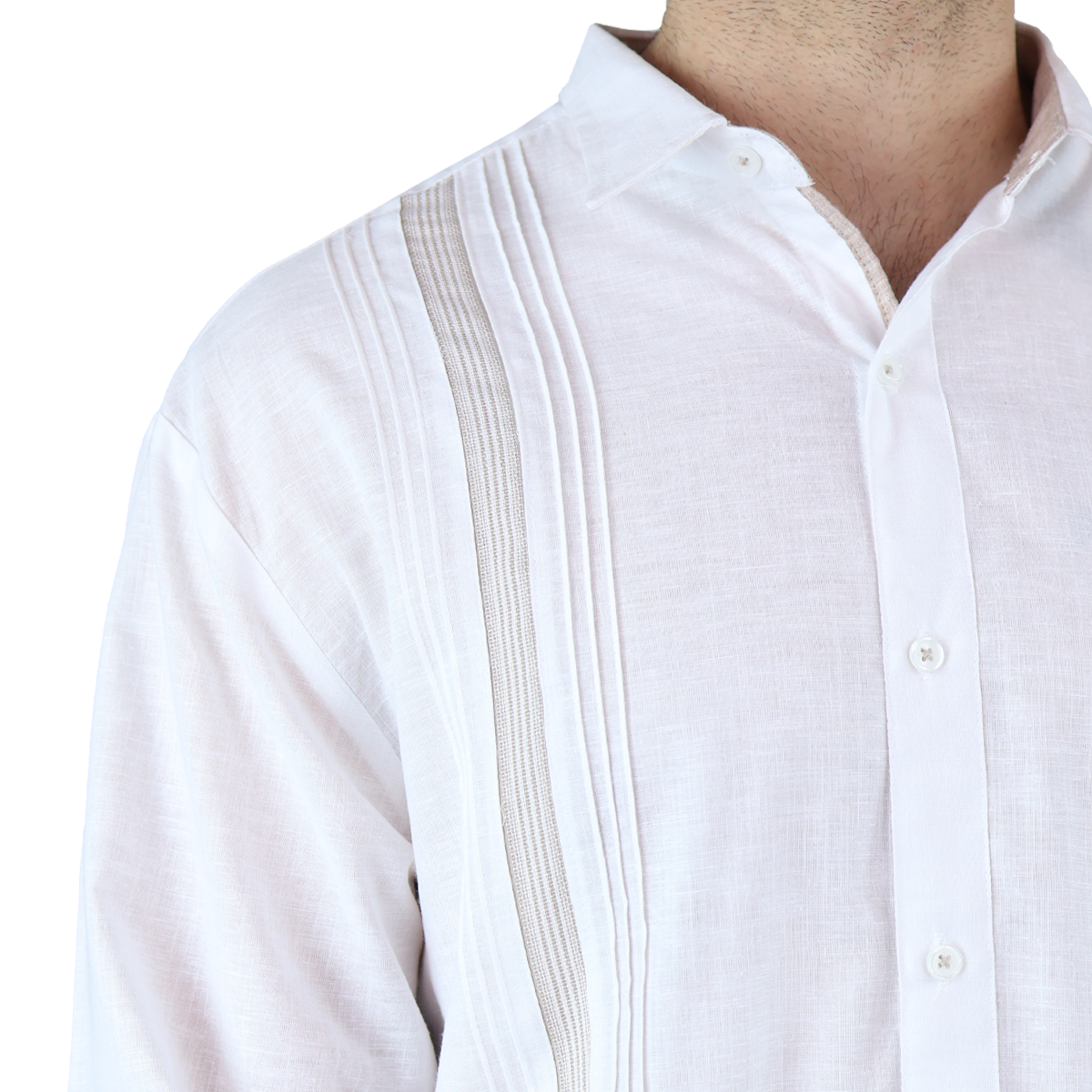 Foto 7 pulgar | Camisa Tipo Guayabera Look Lino Manga Larga Marca Rams Cottons Modelo Tahic Color Blanco Alforzado A Cada Costado