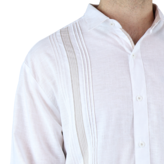 Foto 6 | Camisa Tipo Guayabera Look Lino Manga Larga Marca Rams Cottons Modelo Tahic Color Blanco Alforzado A Cada Costado