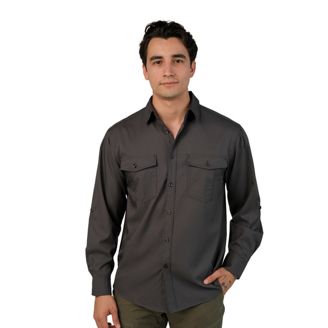 Camisa Huggo Valentino Manga Larga Tipo Pescador Gris Hvls114-02