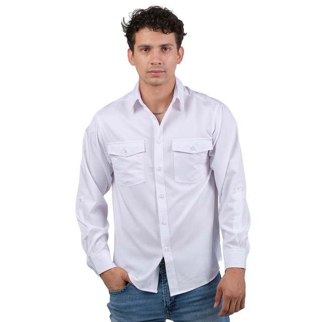 Camisa Huggo Valentino Manga Larga Tipo Pescador Blanca Hvls114-01