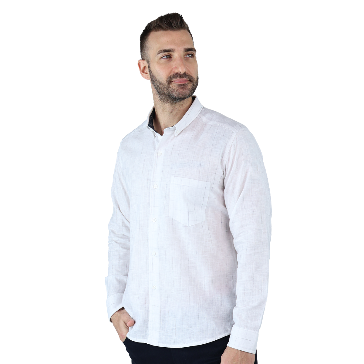 Foto 2 pulgar | Camisa de Manga Larga con Cuello Mao Rams Cottons Blanco para Hombre