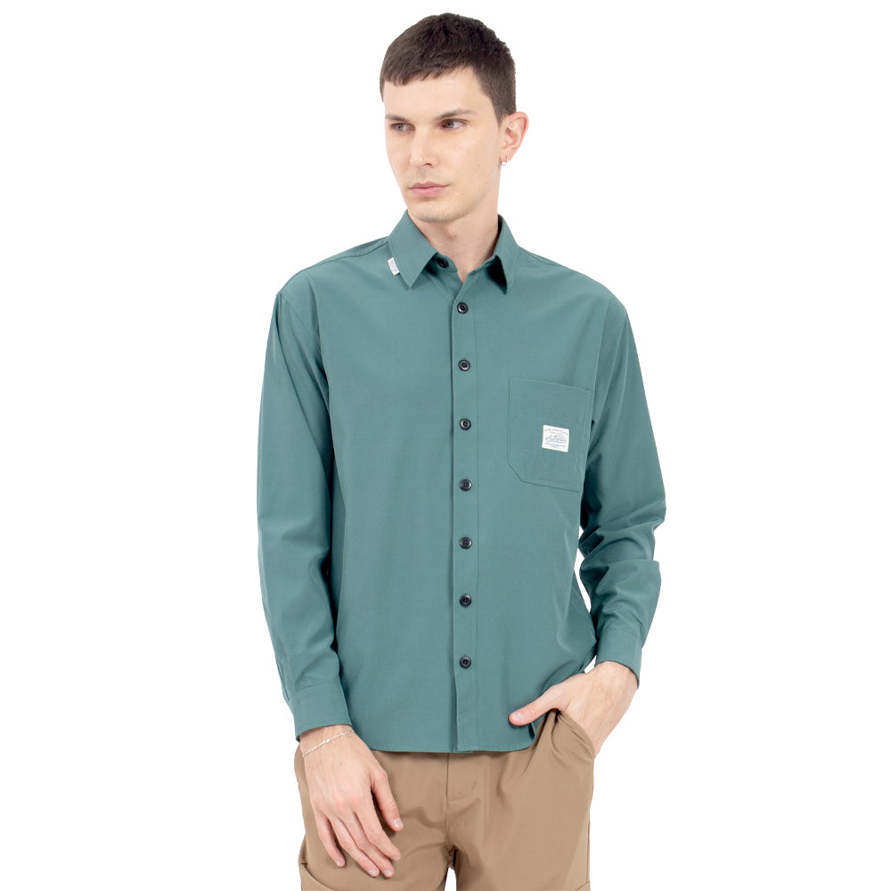 Camisa de Nylon con Bolsa y Parche Quarry Verde Olivo para Hombre