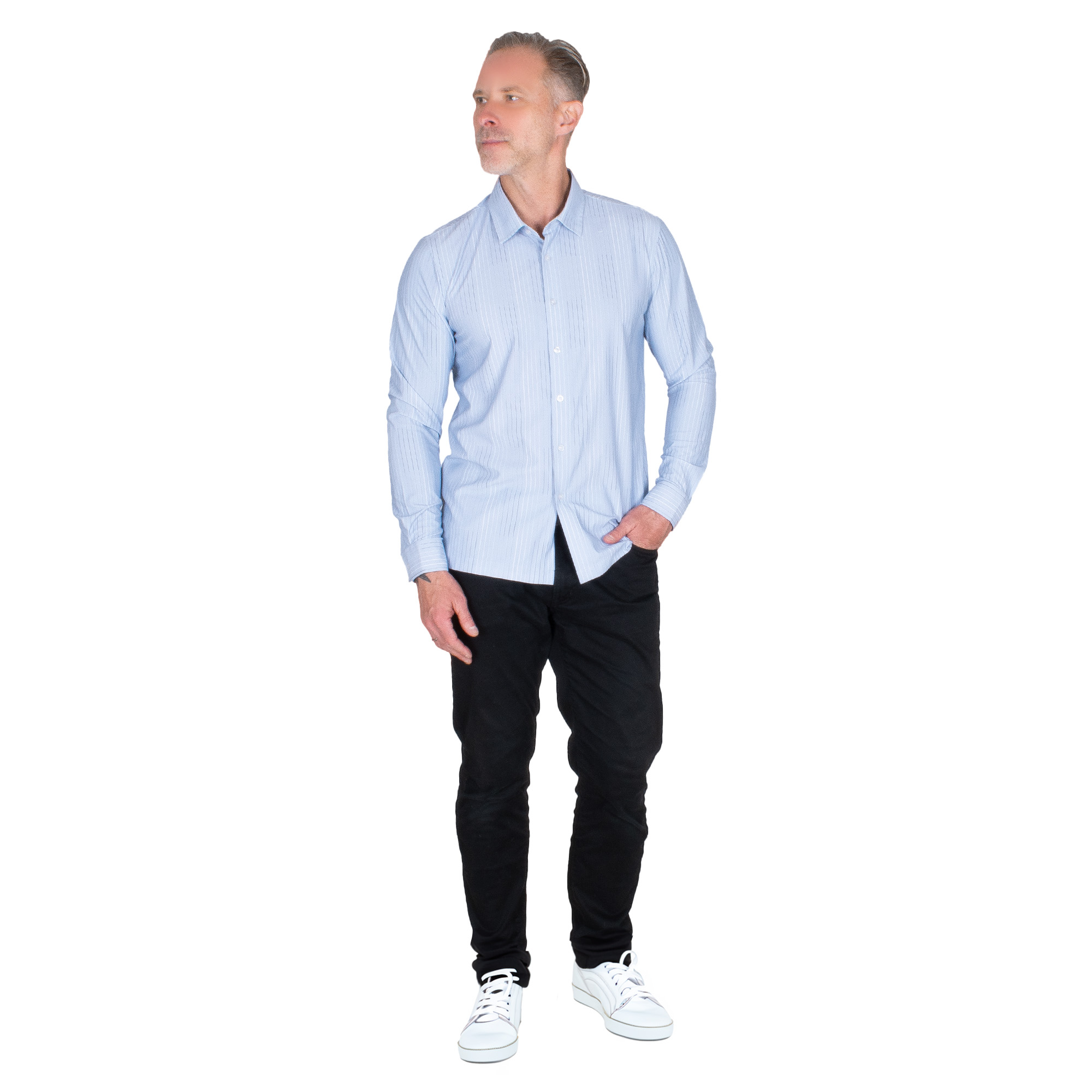 Foto 4 pulgar | Generra | Camisa Rayas Finas De Manga Larga Para Hombre