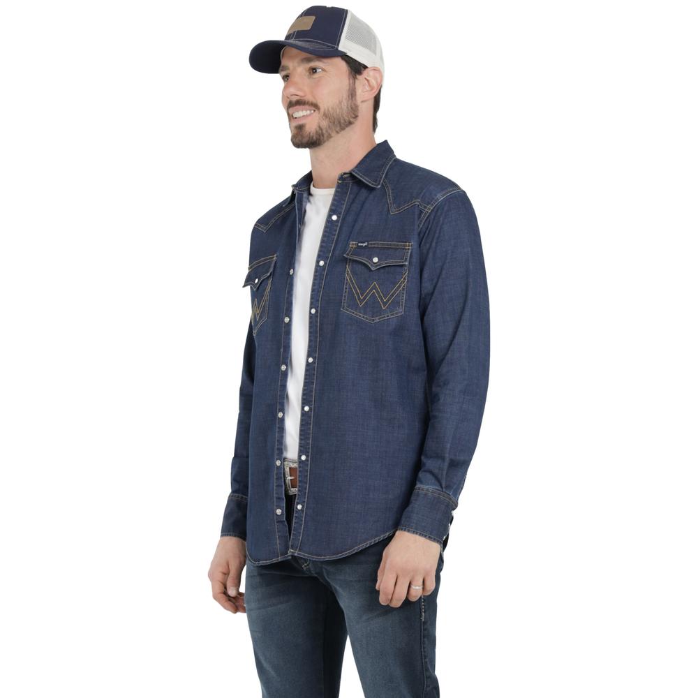 Foto 3 pulgar | Camisa Vaquera Wrangler Hombre Denim Regular Manga Larga 917 Azul