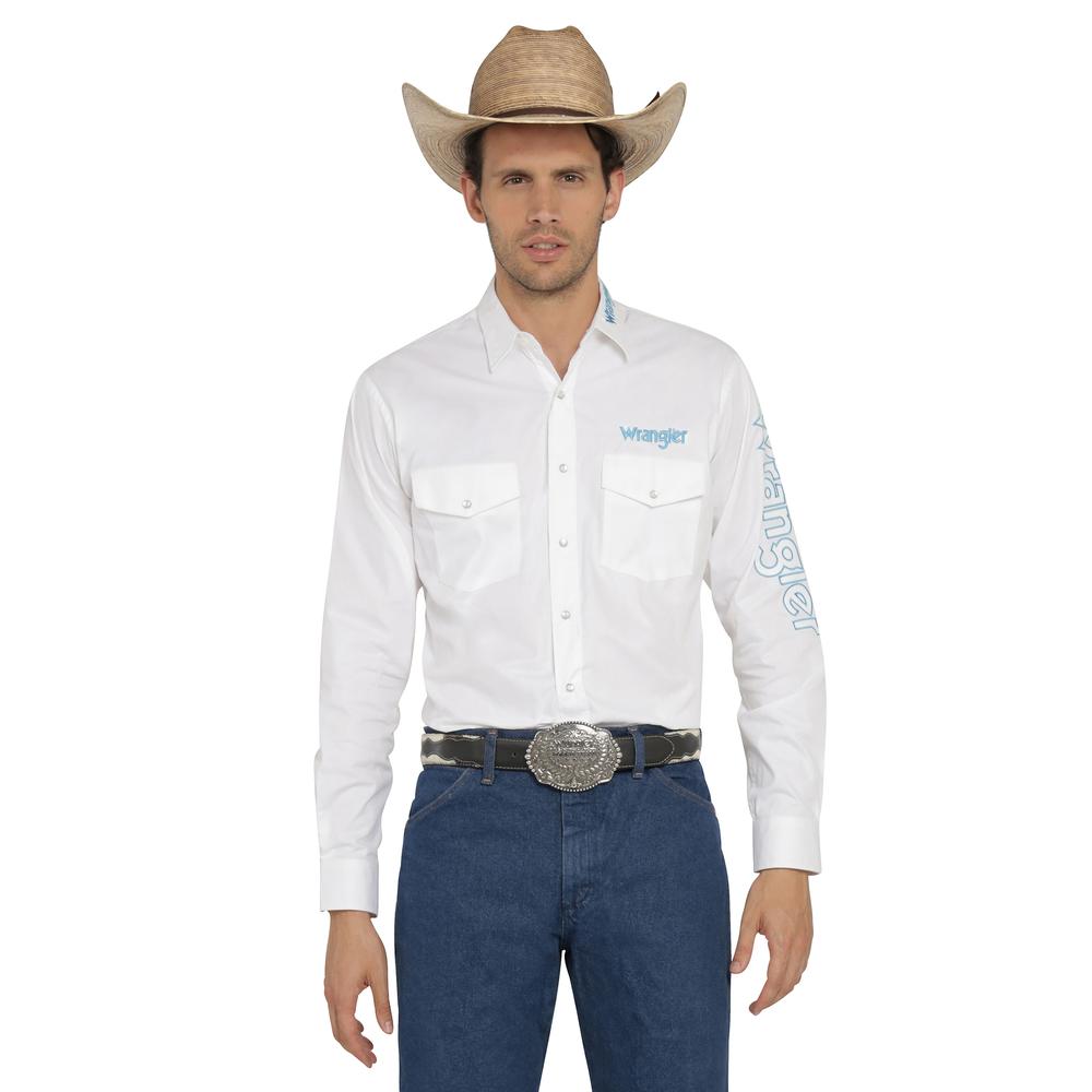 Foto 2 pulgar | Camisa Vaquera Wrangler Hombre Logos Regular Manga Larga 913 Blanco