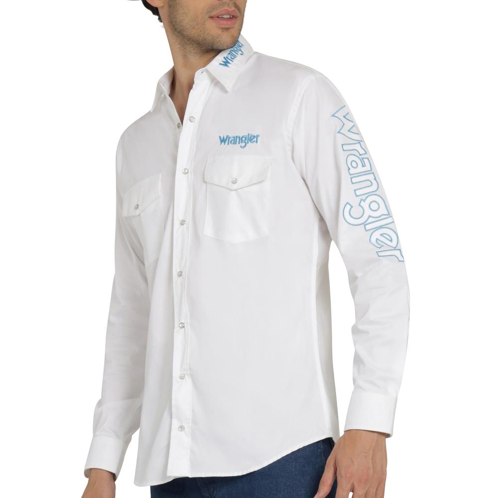 Foto 6 pulgar | Camisa Vaquera Wrangler Hombre Logos Regular Manga Larga 913 Blanco