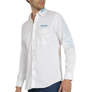 Foto 5 | Camisa Vaquera Wrangler Hombre Logos Regular Manga Larga 913 Blanco