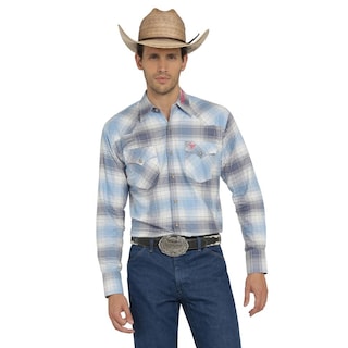 Foto 1 | Camisa Vaquera Wrangler Hombre Cuernos Chuecos Regular Manga Larga 949 Blanco