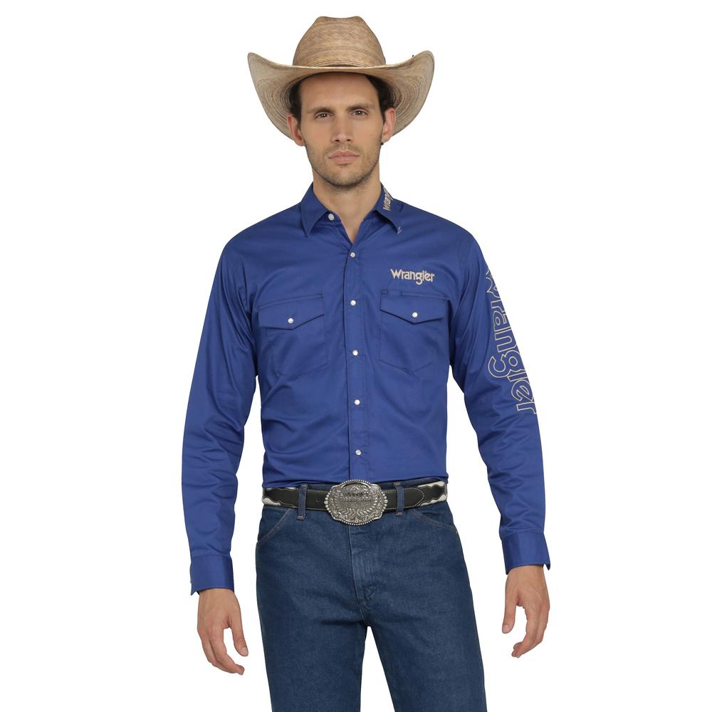 Camisa Vaquera Wrangler Hombre Logos Regular Manga Larga 905 Azul Oscuro
