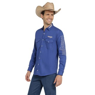 Foto 2 | Camisa Vaquera Wrangler Hombre Logos Regular Manga Larga 905 Azul Oscuro