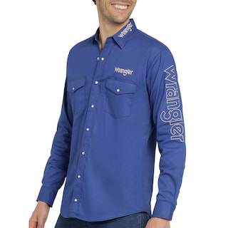 Foto 5 | Camisa Vaquera Wrangler Hombre Logos Regular Manga Larga 905 Azul Oscuro