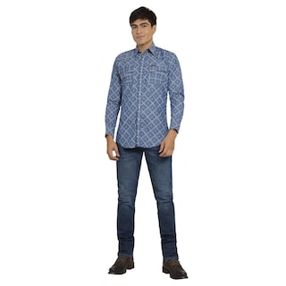 Foto 4 | Camisa Vaquera Wrangler Hombre Retro Slim Manga Larga 509 Azul Marino