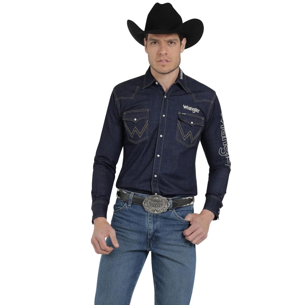 Foto 2 pulgar | Camisa Vaquera Wrangler Hombre Denim Regular Manga Larga 913 Azul