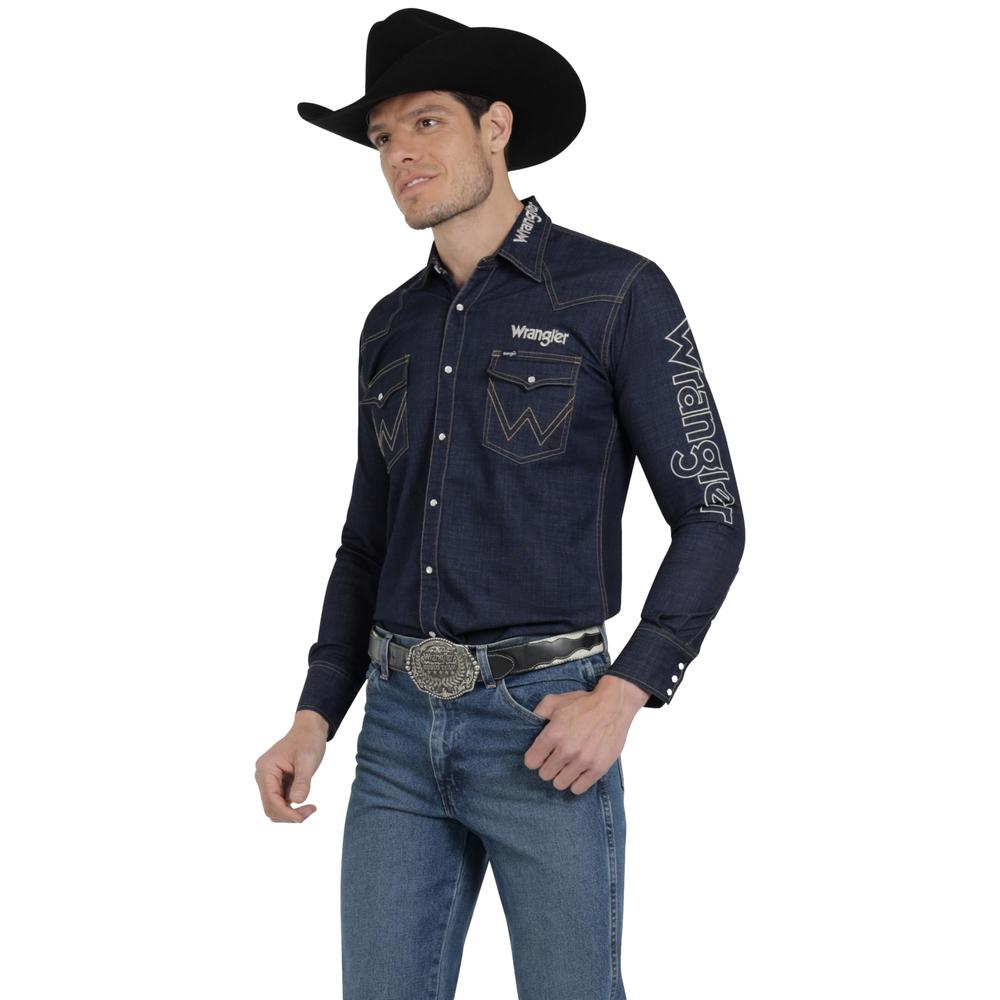 Foto 3 pulgar | Camisa Vaquera Wrangler Hombre Denim Regular Manga Larga 913 Azul